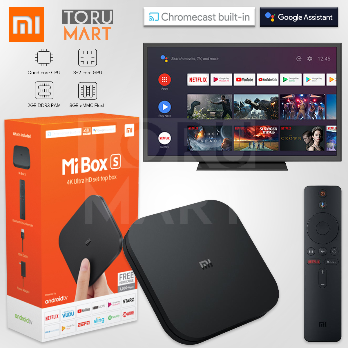 Xiaomi Mi Box S Streaming Media Player Home 4K HDR Android TV Google  Assistant 