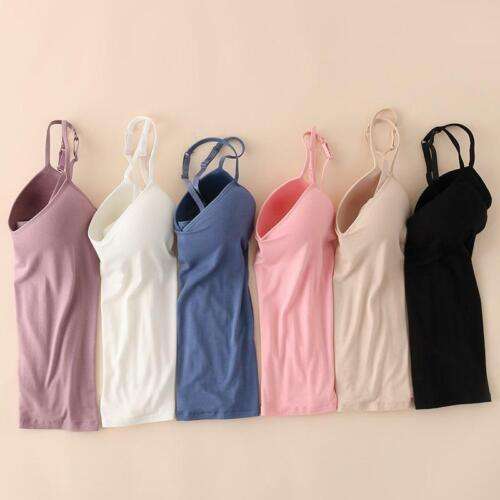 Women's Cute Camisole Tops with Built in Bra V Neck Vest Padded Slim Tank  Tops
